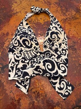Tara Grinna Fixed Band Cup Halter Top in Gray Scroll size C (style RA-169)